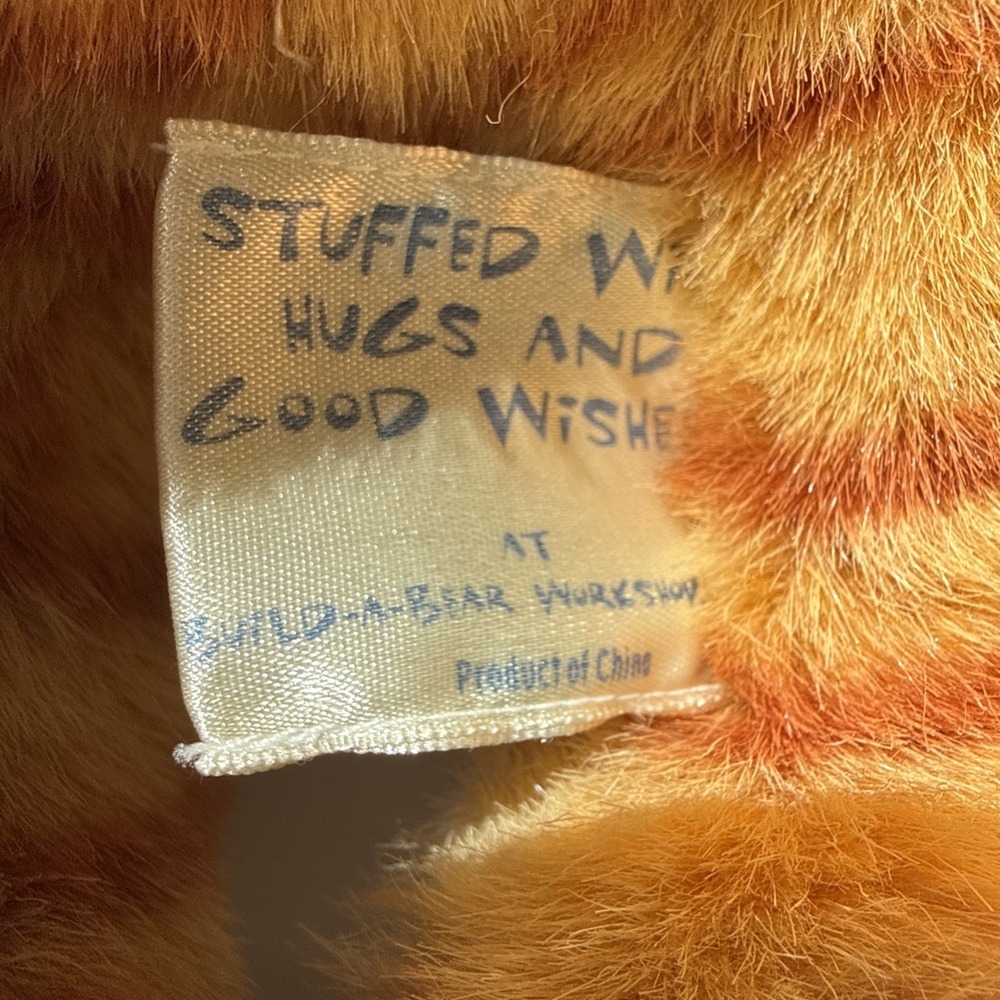 Build A Bear Retired Cat Plush Orange Striped Tabby Kitty 18" Brown Eyes Red Bow - Picture 4 of 7